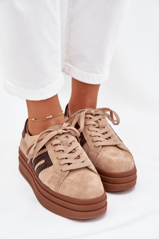 Women's Platform Sneakers Made of Natural Suede Beige Eldira