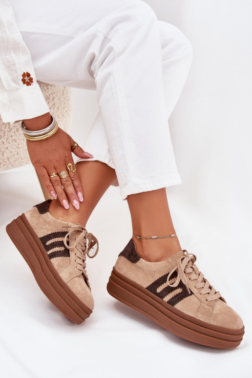 Women's Platform Sneakers Made of Natural Suede Beige Eldira