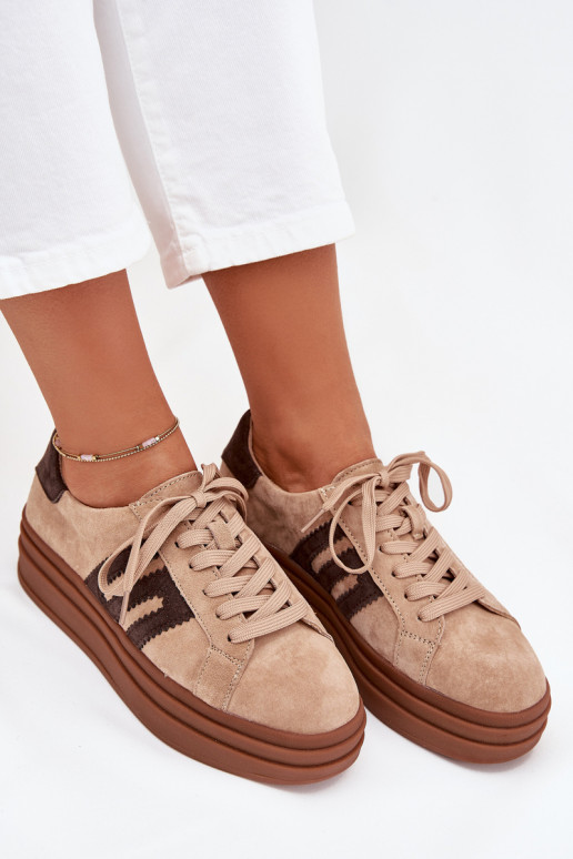 Women's Platform Sneakers Made of Natural Suede Beige Eldira