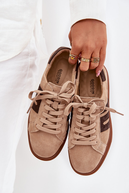 Women's Platform Sneakers Made of Natural Suede Beige Eldira
