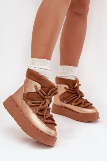 Low Women s Snow Boots Lined With Fur And Thick Laces Camel Xarina