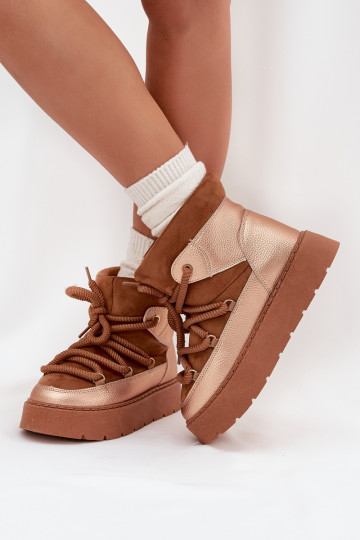 Low Women s Snow Boots Lined With Fur And Thick Laces Camel Xarina 2