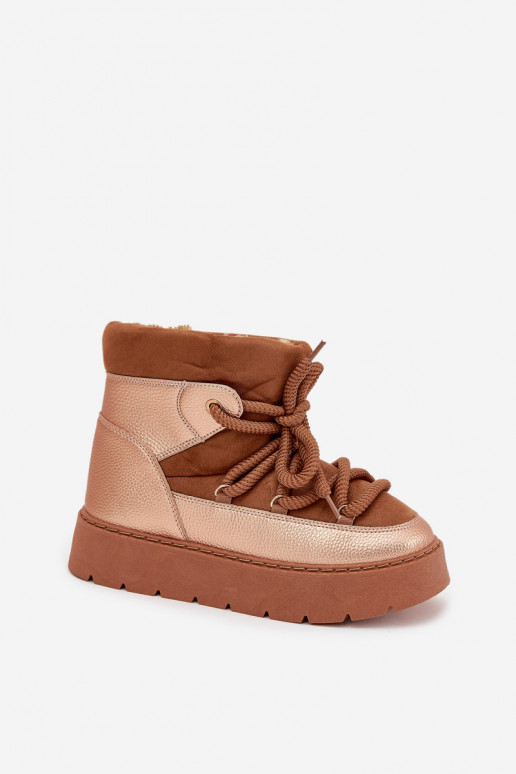 Low Women s Snow Boots Lined With Fur And Thick Laces Camel Xarina