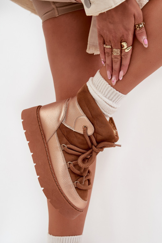 Low Women s Snow Boots Lined With Fur And Thick Laces Camel Xarina