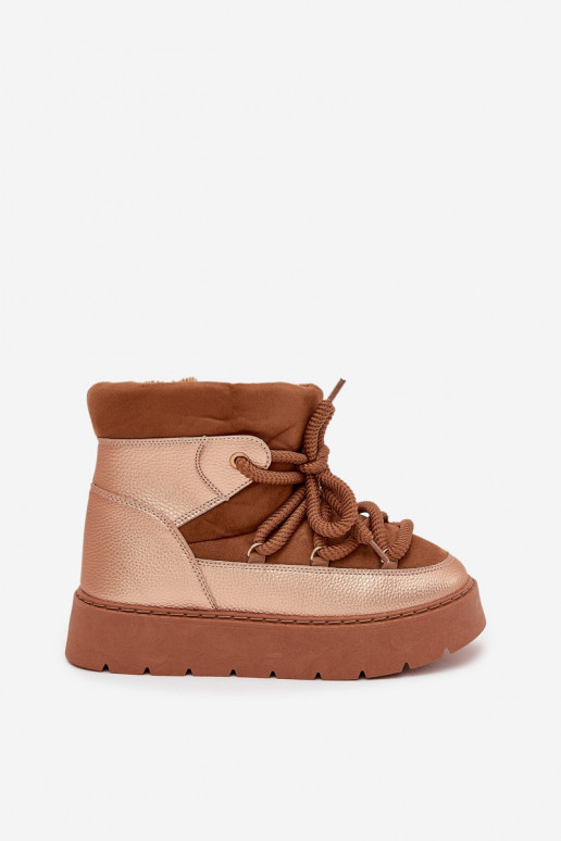 Low Women s Snow Boots Lined With Fur And Thick Laces Camel Xarina