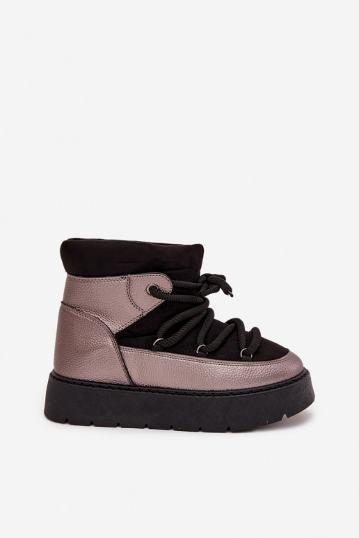 Niskie Śniegowce Damskie Ocieplane FuterkiemwithGrubym Wiązaniem Czarne Xarina