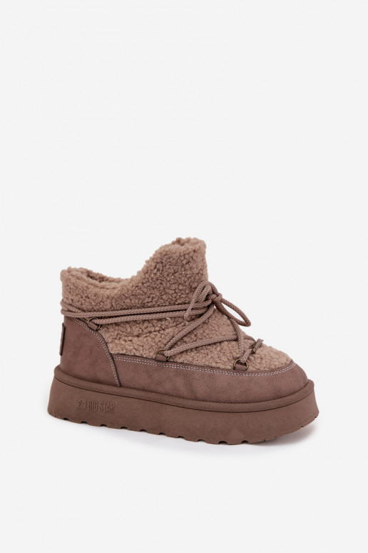 Śniegowce Damskie Na PlatformiewithFuterkiem Typu Baranek Big Star SS274112 Brązowe