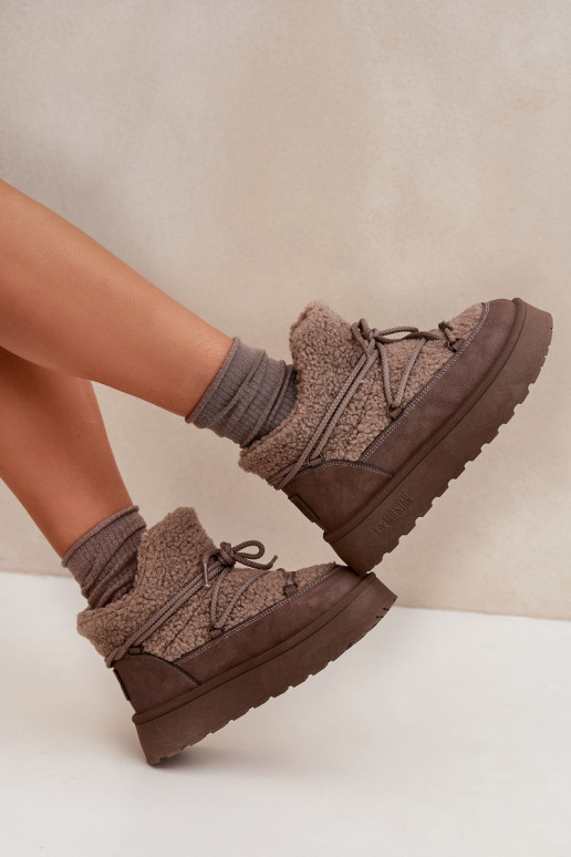 Śniegowce Damskie Na PlatformiewithFuterkiem Typu Baranek Big Star SS274112 Brązowe