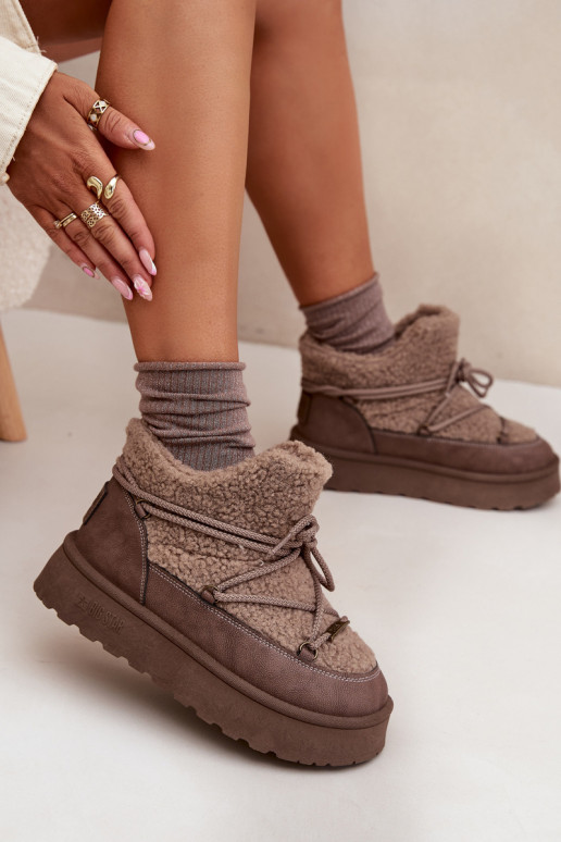 Śniegowce Damskie Na PlatformiewithFuterkiem Typu Baranek Big Star SS274112 Brązowe