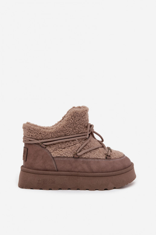Śniegowce Damskie Na PlatformiewithFuterkiem Typu Baranek Big Star SS274112 Brązowe