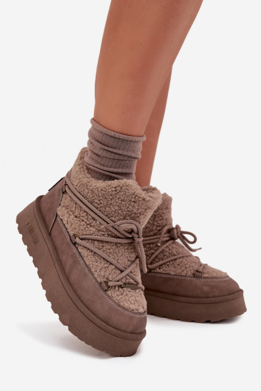 Śniegowce Damskie Na PlatformiewithFuterkiem Typu Baranek Big Star SS274112 Brązowe