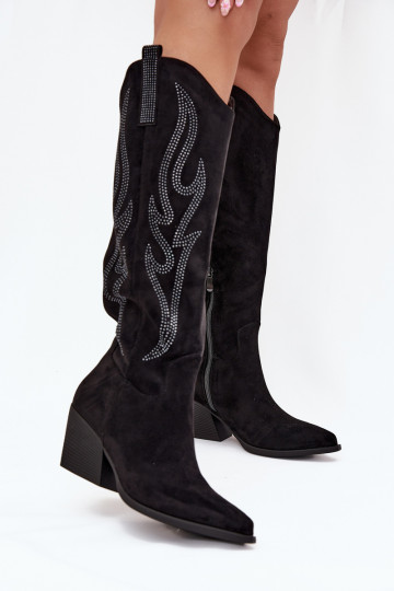 Women's Cowboy Boots With Decoration On Heel Black Jovina