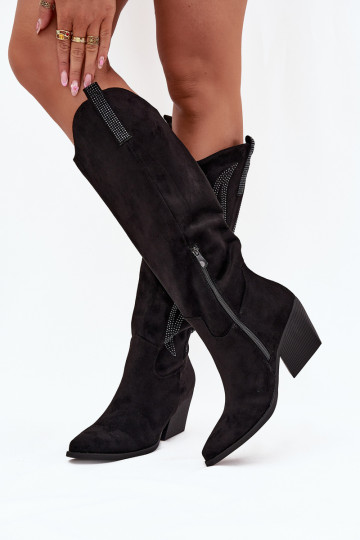 Women's Cowboy Boots With Decoration On Heel Black Jovina 2