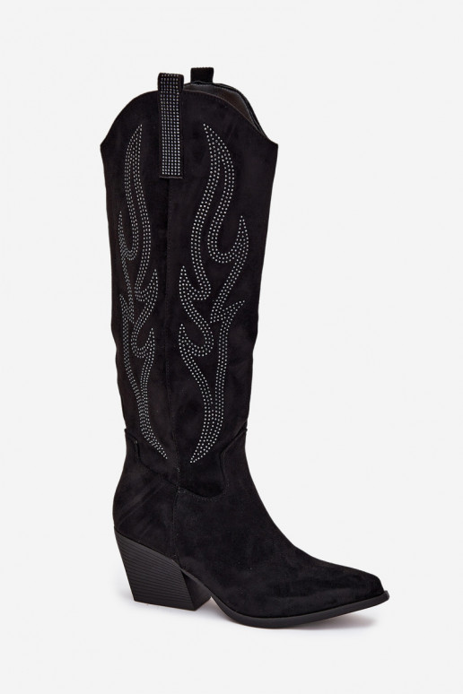 Women's Cowboy Boots With Decoration On Heel Black Jovina