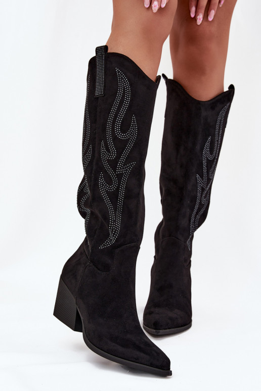 Women's Cowboy Boots With Decoration On Heel Black Jovina