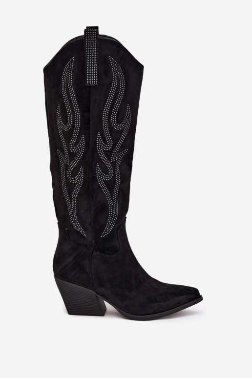 Women's Cowboy Boots With Decoration On Heel Black Jovina