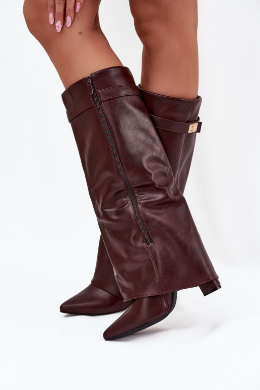 Women's Ankle Boots With Block Heel Rolled Down Shaft And Gold Detail Burgundy Diorna Women's Ankle Boots With Block Heel Rolled Down Shaft And Gold Detail Burgundy Diorna