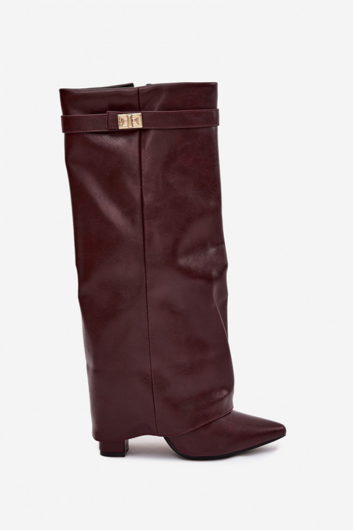 Women's Ankle Boots With Block Heel Rolled Down Shaft And Gold Detail Burgundy Diorna Women's Ankle Boots With Block Heel Rolled Down Shaft And Gold Detail Burgundy Diorna