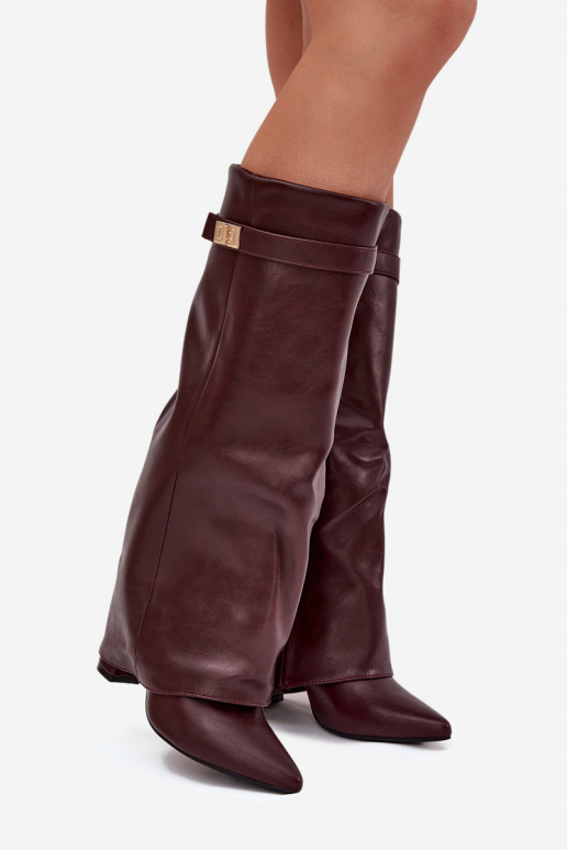 Women's Ankle Boots With Block Heel Rolled Down Shaft And Gold Detail Burgundy Diorna Women's Ankle Boots With Block Heel Rolled Down Shaft And Gold Detail Burgundy Diorna