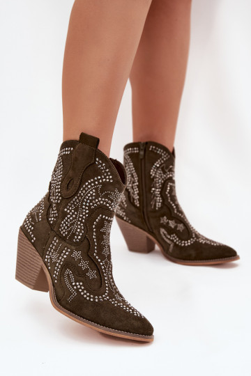 Insulated Women Cowboy Boots With Decoration Dark Green Lelira