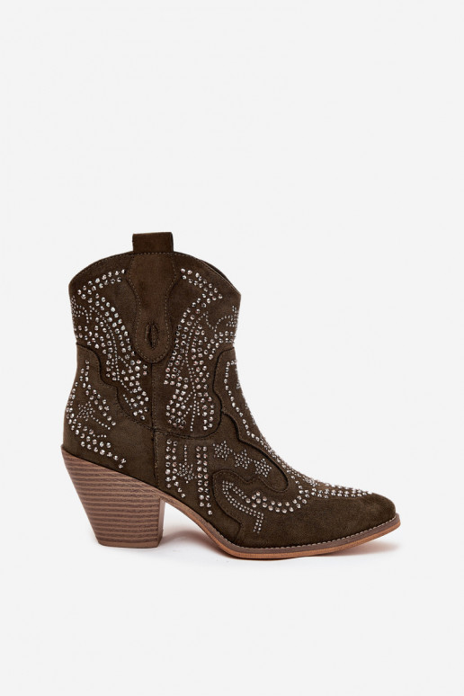 Insulated Women Cowboy Boots With Decoration Dark Green Lelira