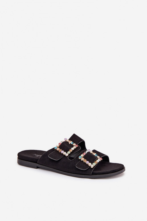 Slides With Buckles On Flat Heel Black Tovira Slides With Buckles On Flat Heel Black Tovira