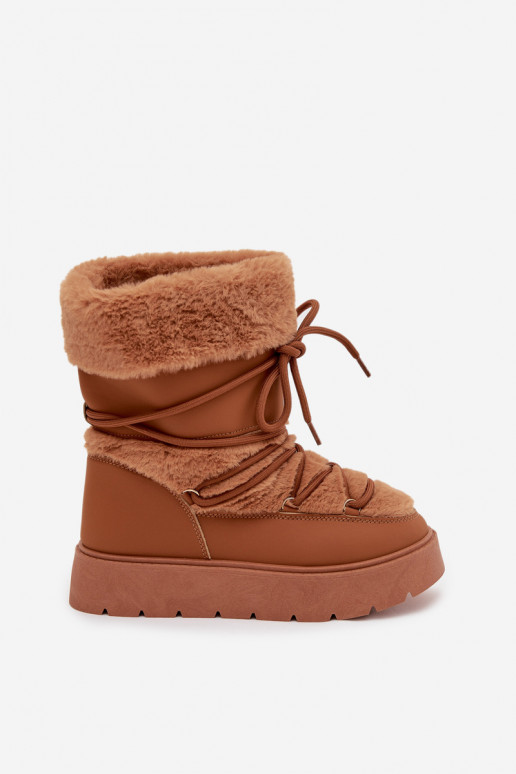 Women's Snow Boots With Fur And Lacing On A Platform Camel Marinna