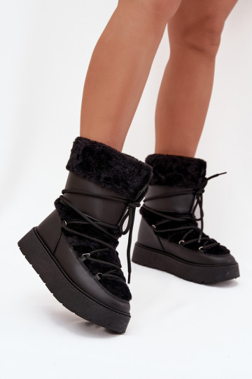 Women's Snow Boots With Fur And Lacing On Platform Black Marinna 2
