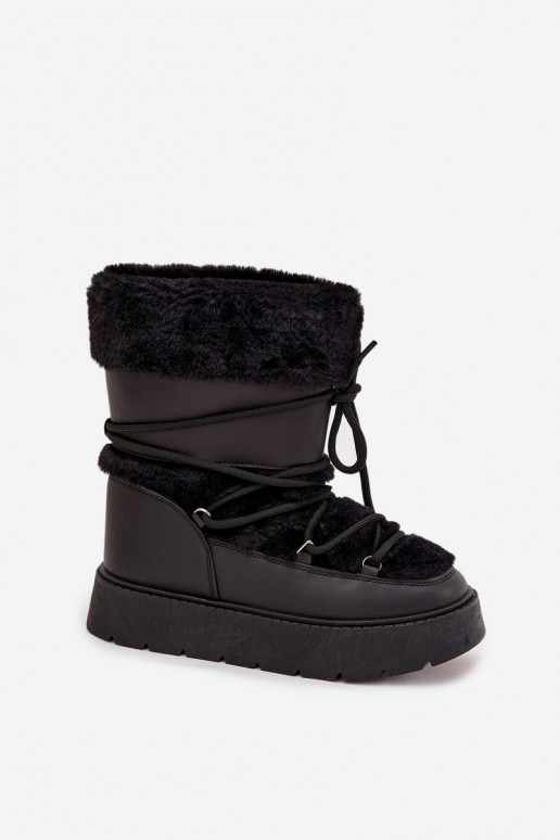 Women's Snow Boots With Fur And Lacing On Platform Black Marinna