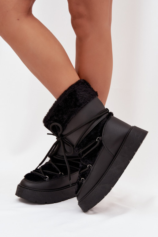 Women's Snow Boots With Fur And Lacing On Platform Black Marinna