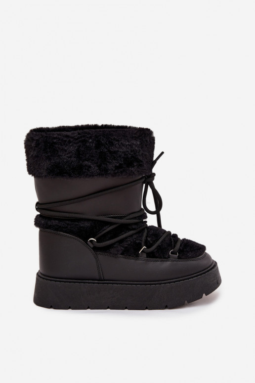 Women's Snow Boots With Fur And Lacing On Platform Black Marinna