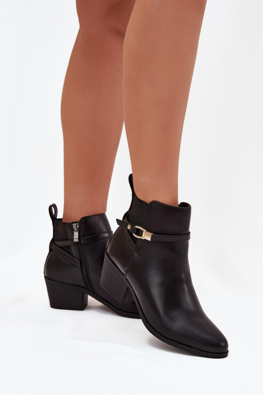 Women's Ankle Boots With Zip With Strap And Gold Detail Black Zelinae
