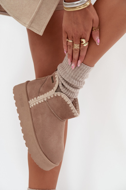 Women's Snow Boots On Platform With Stitching Big Star SS274129 Beige