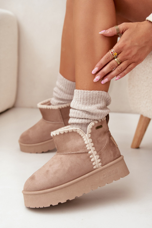 Women's Snow Boots On Platform With Stitching Big Star SS274129 Beige