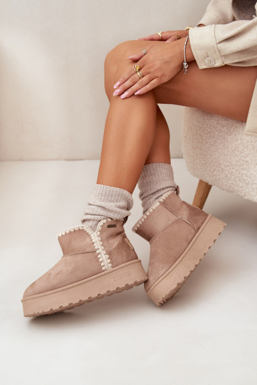 Women's Snow Boots On Platform With Stitching Big Star SS274129 Beige