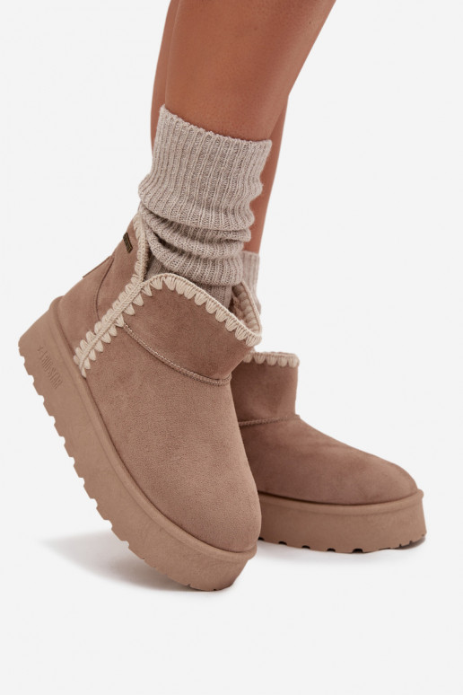 Women's Snow Boots On Platform With Stitching Big Star SS274129 Beige