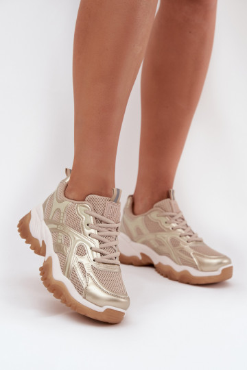 Buty Sportowe Sneakersy Damskie Big Star SS274014 HI-POLY SYSTEM Beżowo-Złote 2