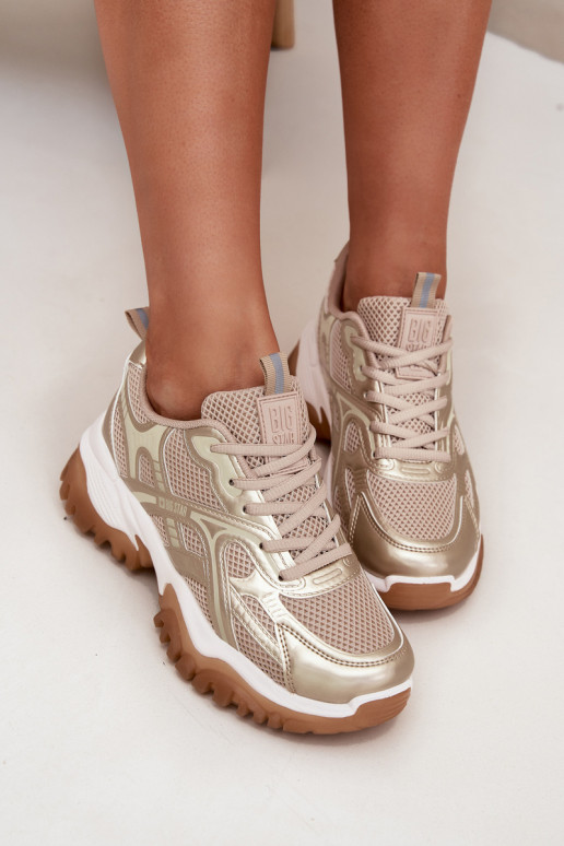 Buty Sportowe Sneakersy Damskie Big Star SS274014 HI-POLY SYSTEM Beżowo-Złote