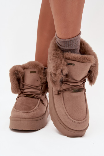 Ladies Snow Boots On Platform With Fur And Lacing Big Star SS274114 Beige 2