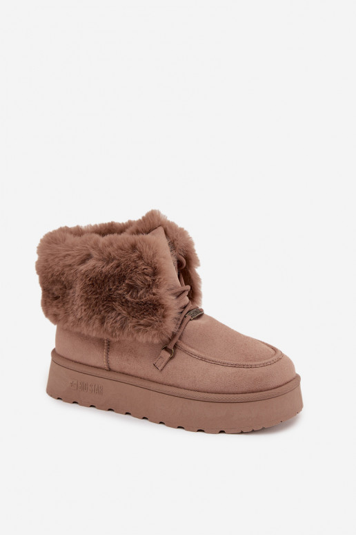 Śniegowce Damskie Na PlatformiewithFuterkiem I Wiązaniem Big Star SS274114 Beżowe