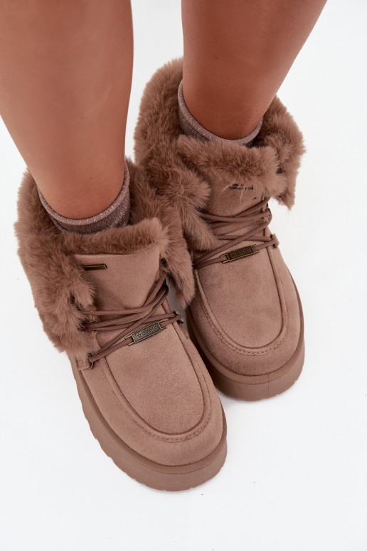 Ladies Snow Boots On Platform With Fur And Lacing Big Star SS274114 Beige