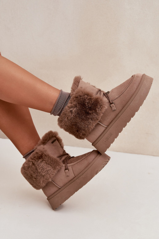 Ladies Snow Boots On Platform With Fur And Lacing Big Star SS274114 Beige