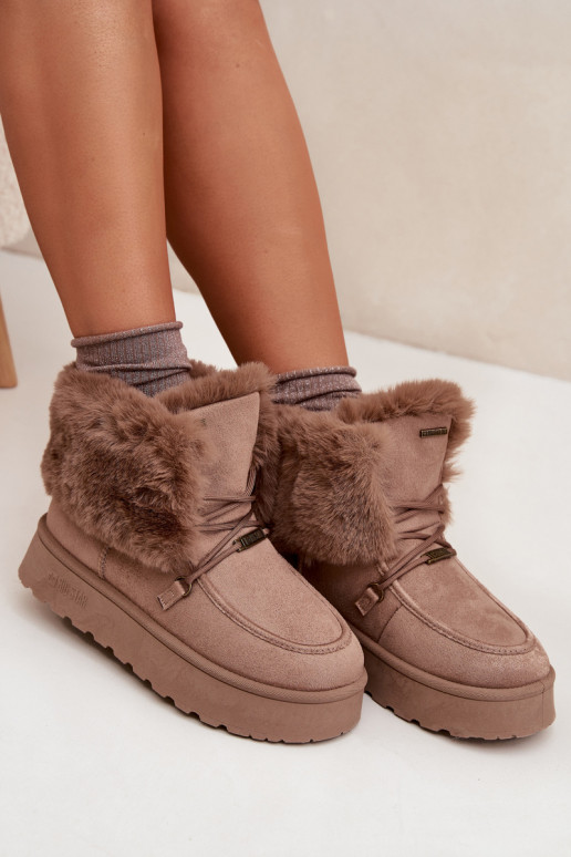 Ladies Snow Boots On Platform With Fur And Lacing Big Star SS274114 Beige