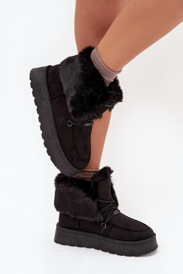 Women's Snow Boots On Platform With Fur And Lacing Big Star SS274113 Black
