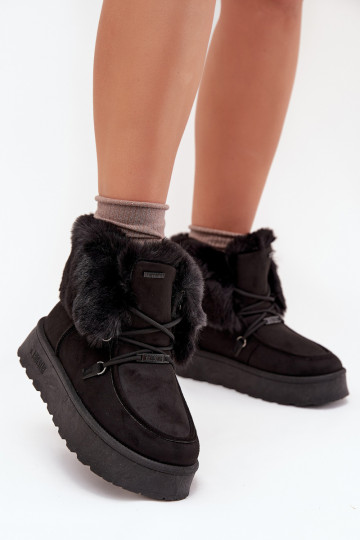 Women's Snow Boots On Platform With Fur And Lacing Big Star SS274113 Black 2