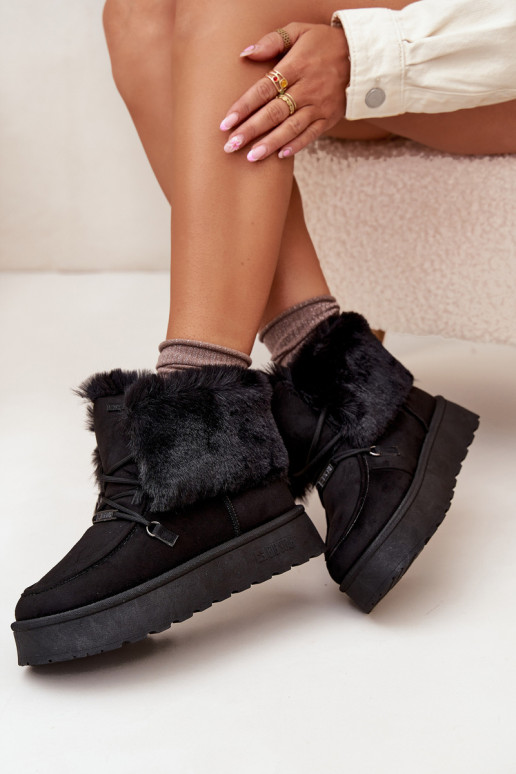 Women's Snow Boots On Platform With Fur And Lacing Big Star SS274113 Black Women's Snow Boots On Platform With Fur And Lacing Big Star SS274113 Black