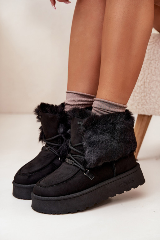 Śniegowce Damskie Na PlatformiewithFuterkiem I Wiązaniem Big Star SS274113 Czarne