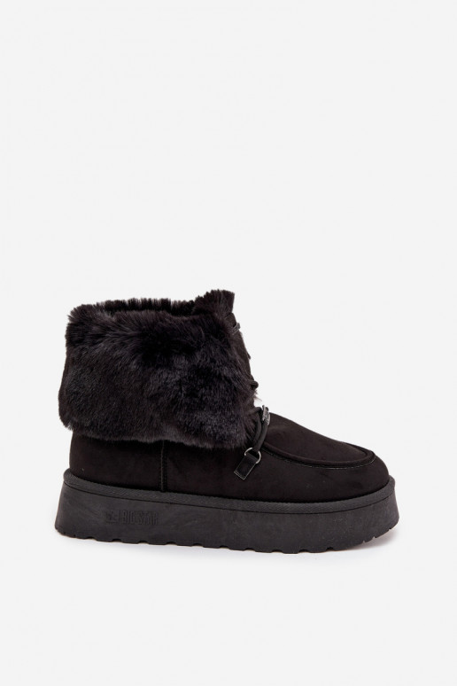 Women's Snow Boots On Platform With Fur And Lacing Big Star SS274113 Black Women's Snow Boots On Platform With Fur And Lacing Big Star SS274113 Black