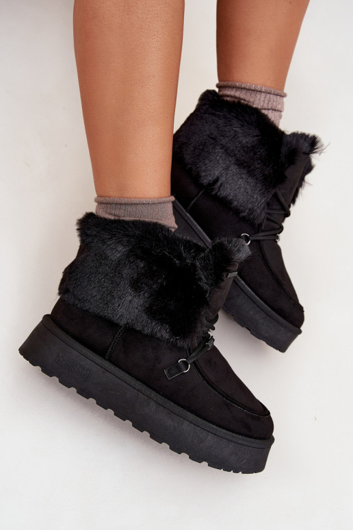 Śniegowce Damskie Na PlatformiewithFuterkiem I Wiązaniem Big Star SS274113 Czarne