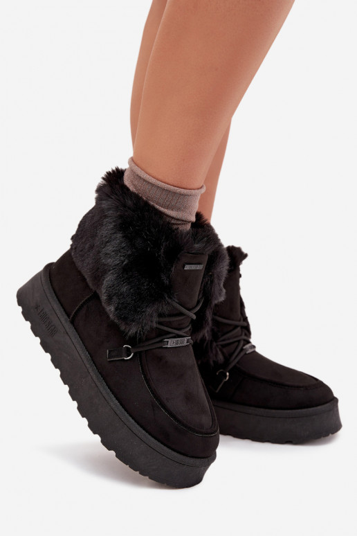 Women's Snow Boots On Platform With Fur And Lacing Big Star SS274113 Black Women's Snow Boots On Platform With Fur And Lacing Big Star SS274113 Black